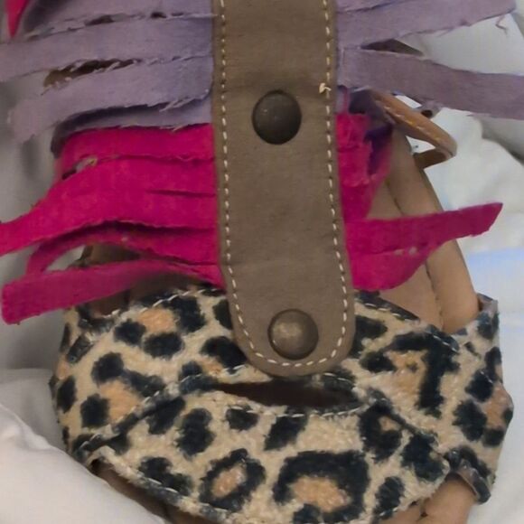 Vittorio D' Firenze Pink and Purple Cheetah Print Sandals with Fringe Women's 6 - Picture 7 of 9